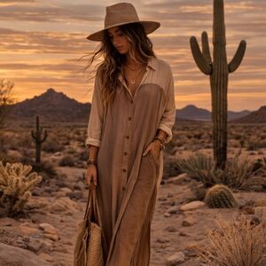 The Limited Ombre Shirt Dress S Neutral Taupe Midi Button Front